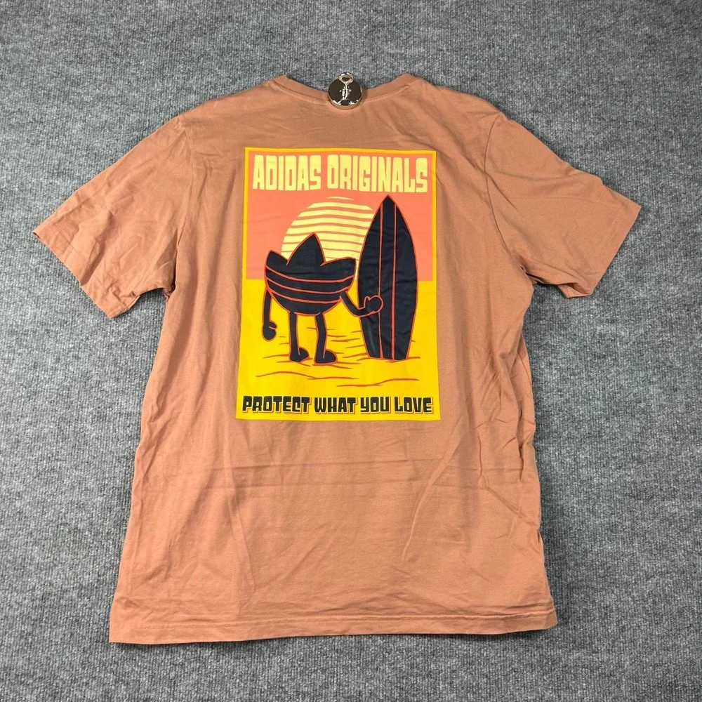 Adidas Originals Graphic Planet T‎ Shirt Mens Large Orange Protect What You Love